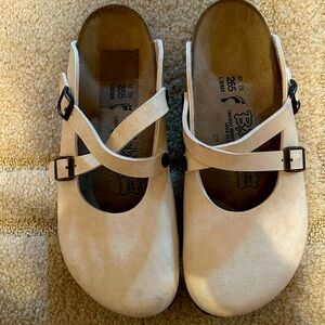 Birkenstock Cream Mules with Buckle